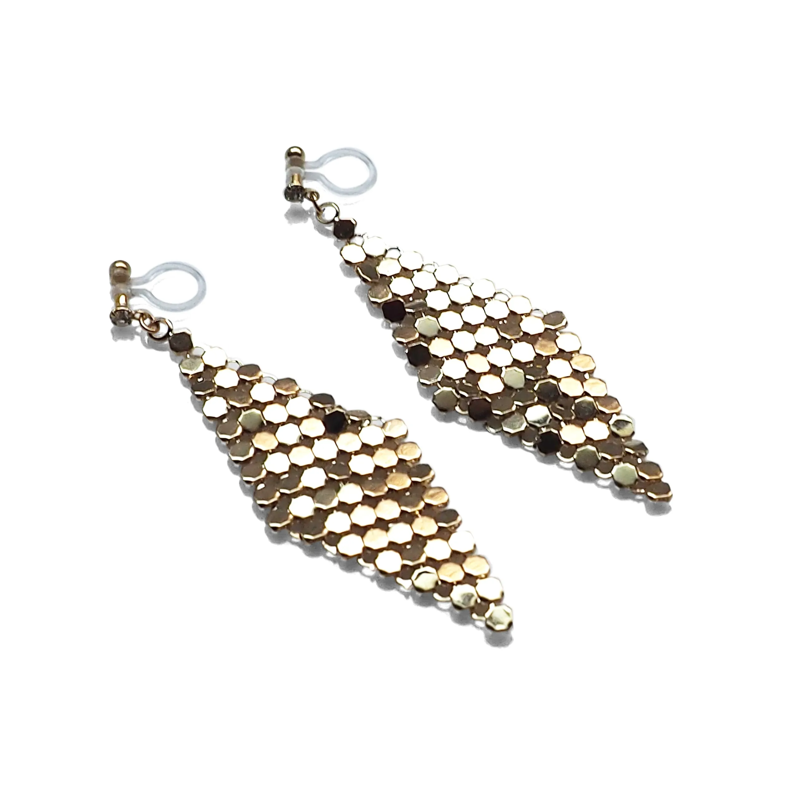 Gold mesh invisible clip on earrings