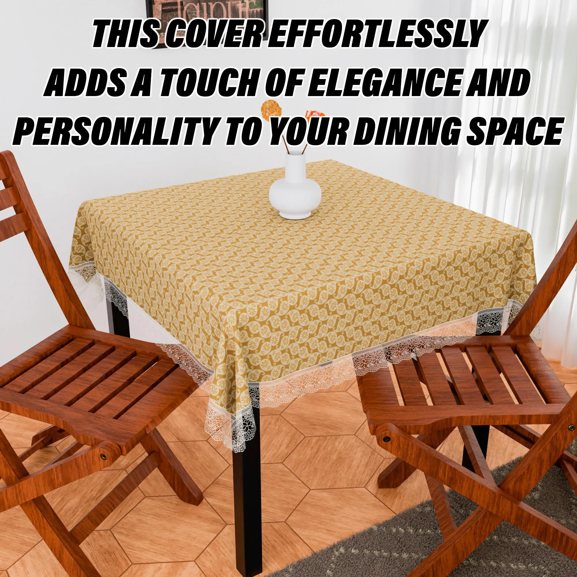 Heart Home Table Cover | Dining Table Cover | Center Table Cover | Reversable Table Cover for Kitchen Table | Carry Square Table Cover for Hall Décor | 48x48 Inch | Golden