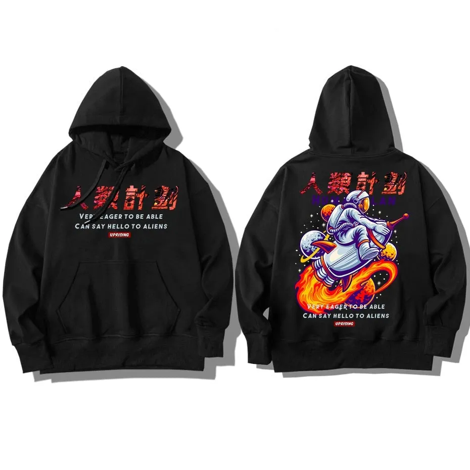 Hoodie Sweatshirt Men Astronaut Print Graphic Mens Hip Hop Korean Fashions long Sleeve Male Oversized Hoodie Sweatshirt