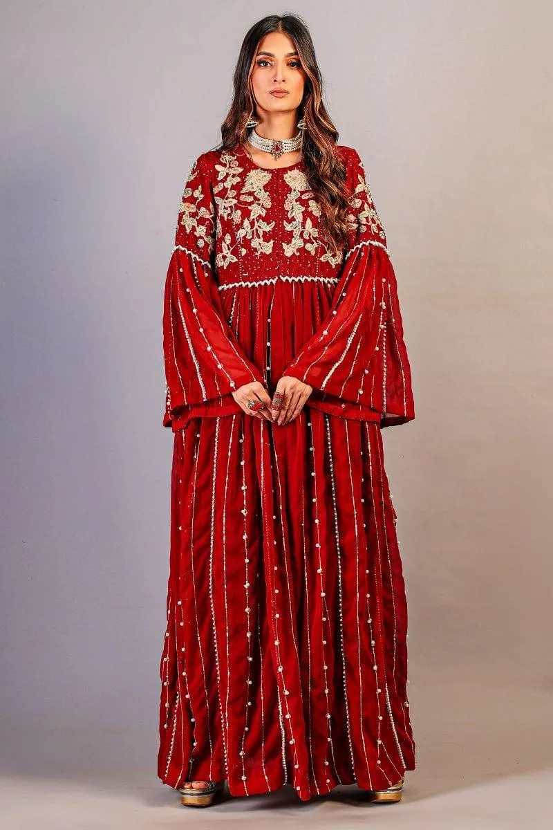 Huma Adnan - Candy Mist - Chiffon - Maroon - 2 Piece