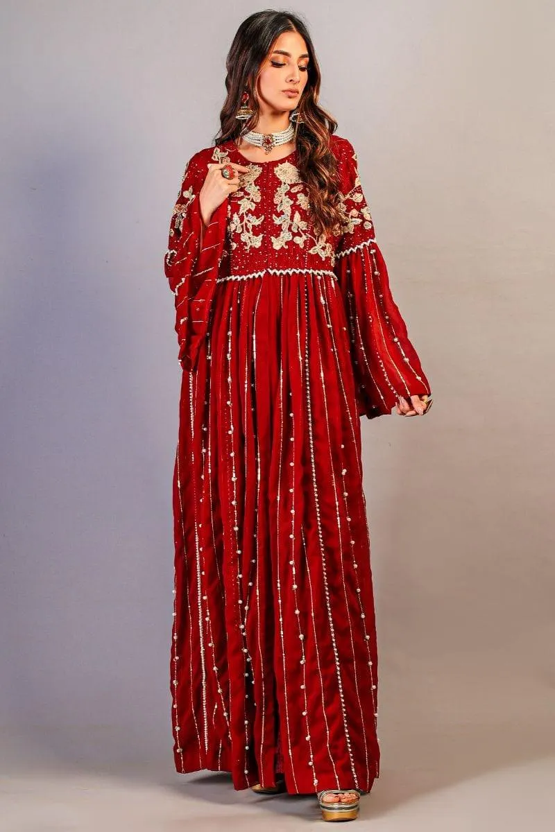 Huma Adnan - Candy Mist - Chiffon - Maroon - 2 Piece