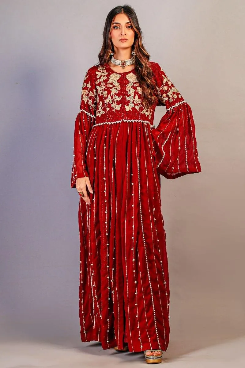 Huma Adnan - Candy Mist - Chiffon - Maroon - 2 Piece