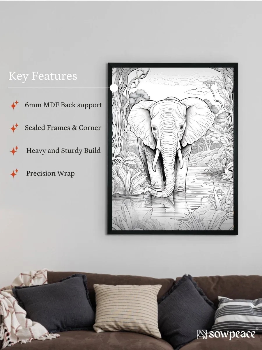 Jungle Symphony: Handcrafted Line Art Elephant Canvas – Premium Indian-Inspired Wall Art for Modern Home Decoration