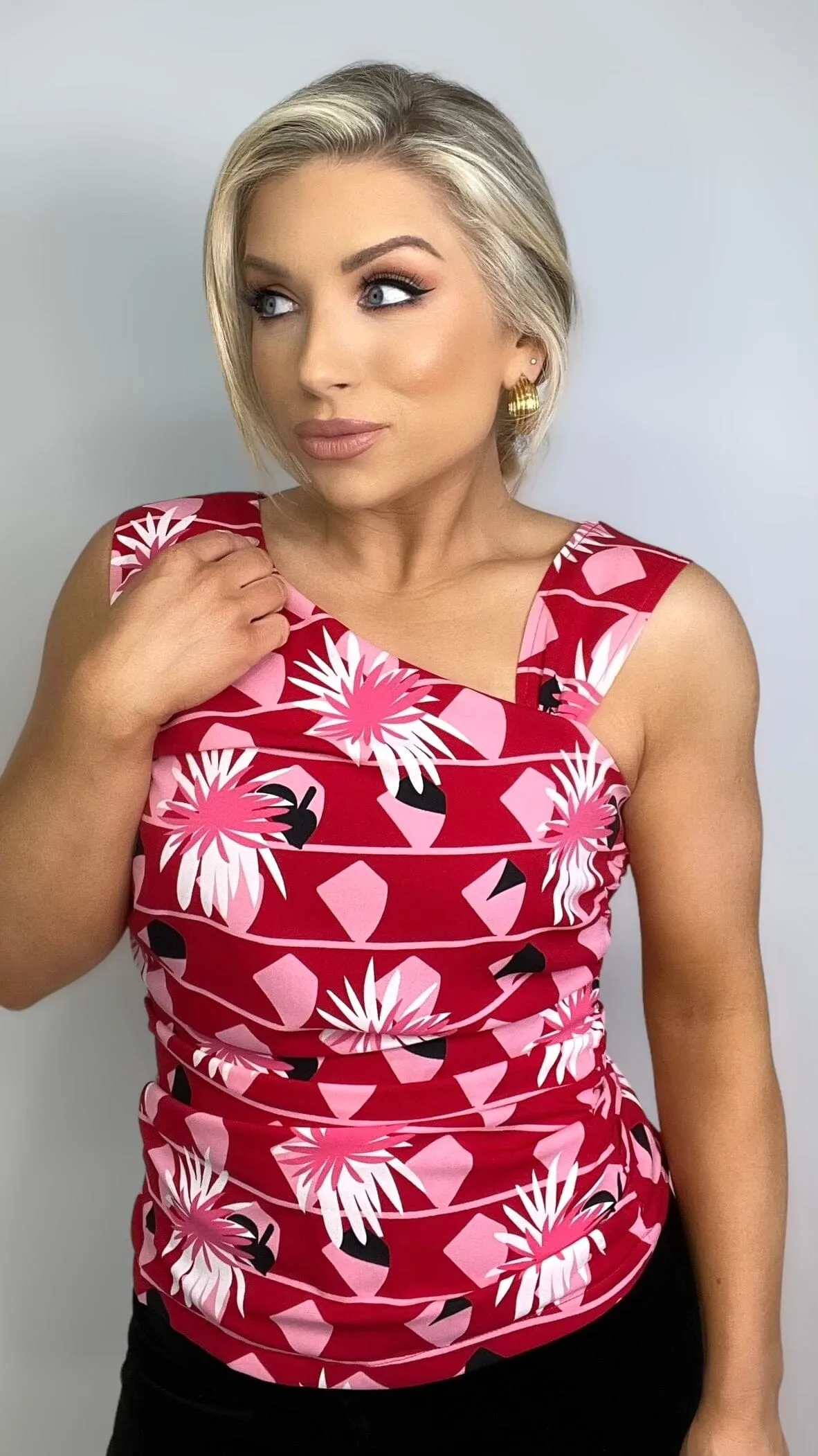 KELLI PRINT TOP - RED/PINK