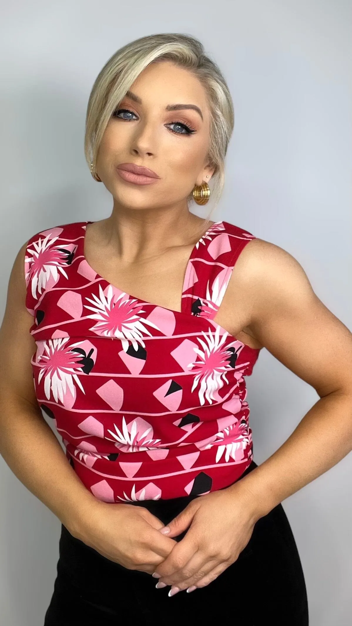 KELLI PRINT TOP - RED/PINK