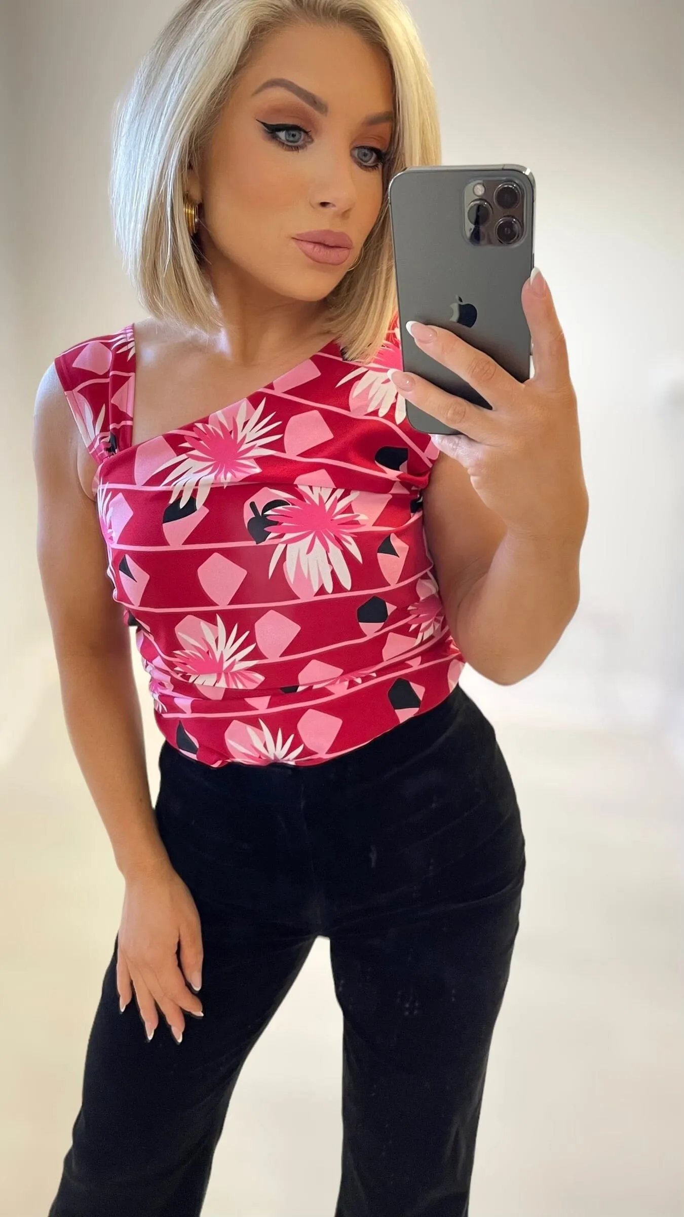 KELLI PRINT TOP - RED/PINK