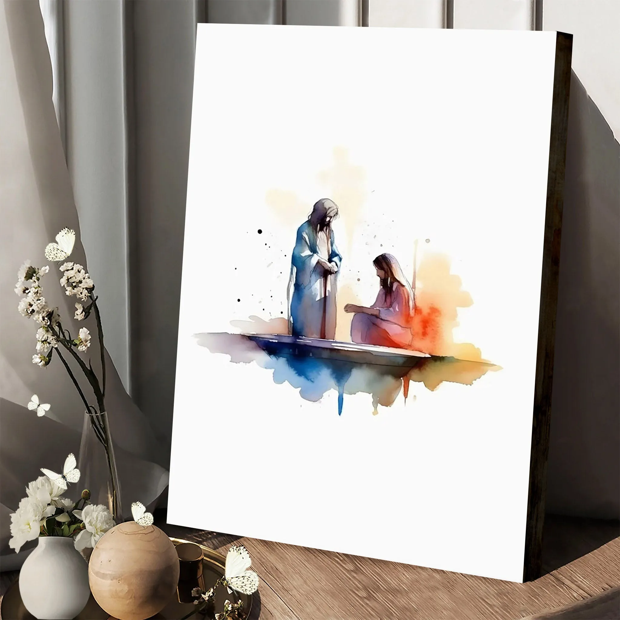 Living Water Modern Wall Art Jesus Painting Minimalist - Canvas Pictures - Jesus Canvas Art - Christian Wall Art