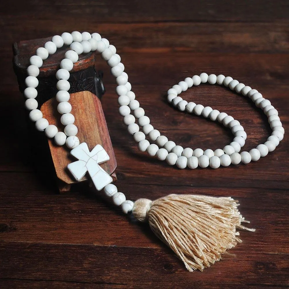 Long Beaded Tassel Boho Statement Necklace