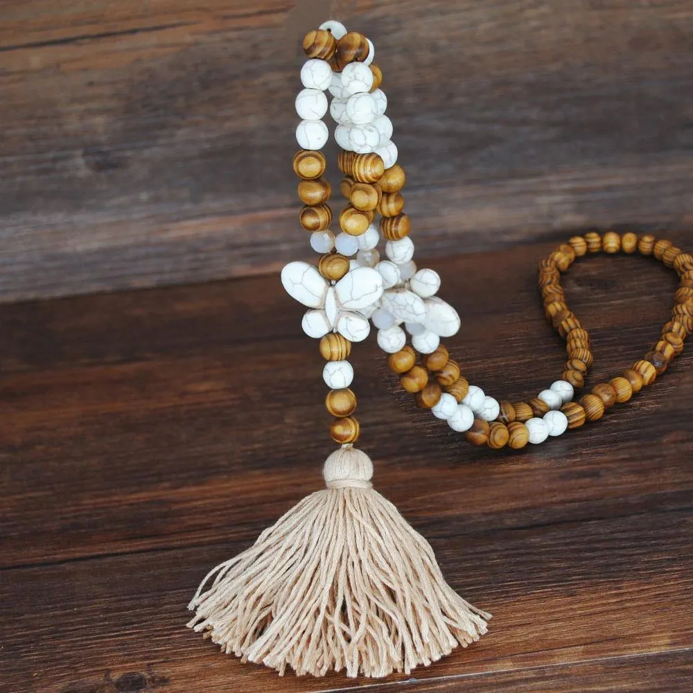 Long Beaded Tassel Boho Statement Necklace