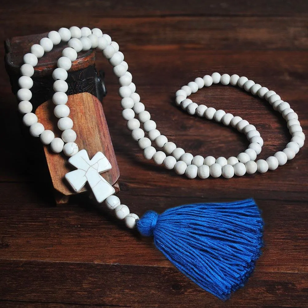 Long Beaded Tassel Boho Statement Necklace