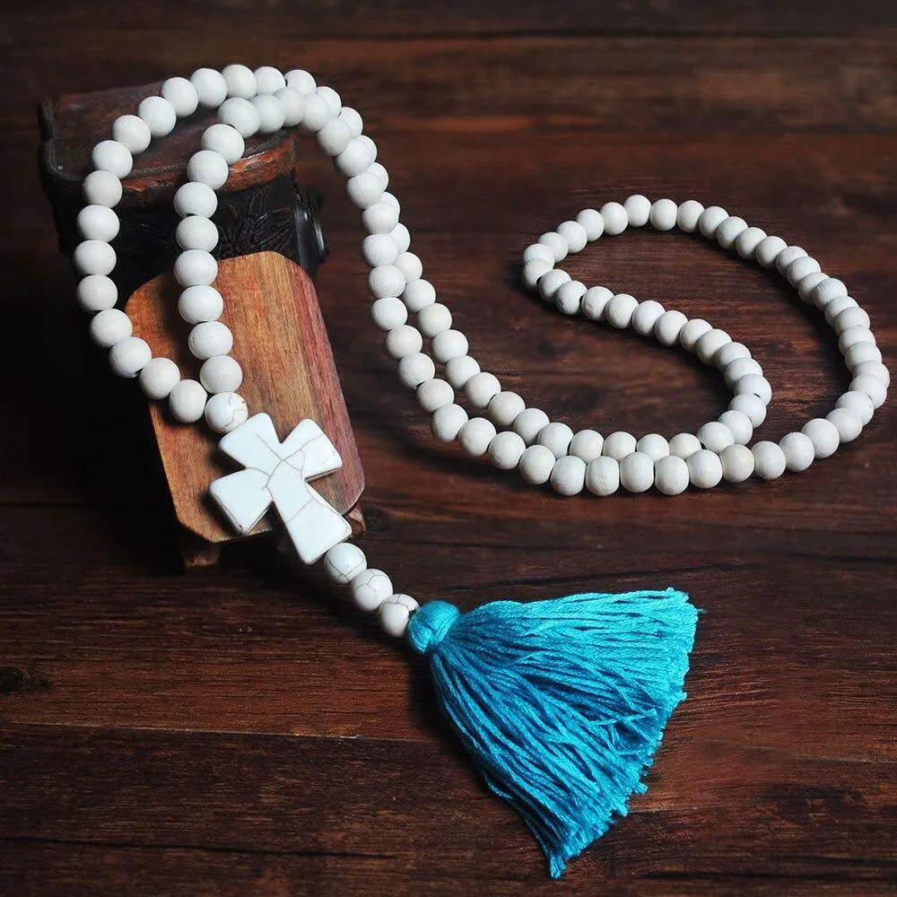 Long Beaded Tassel Boho Statement Necklace