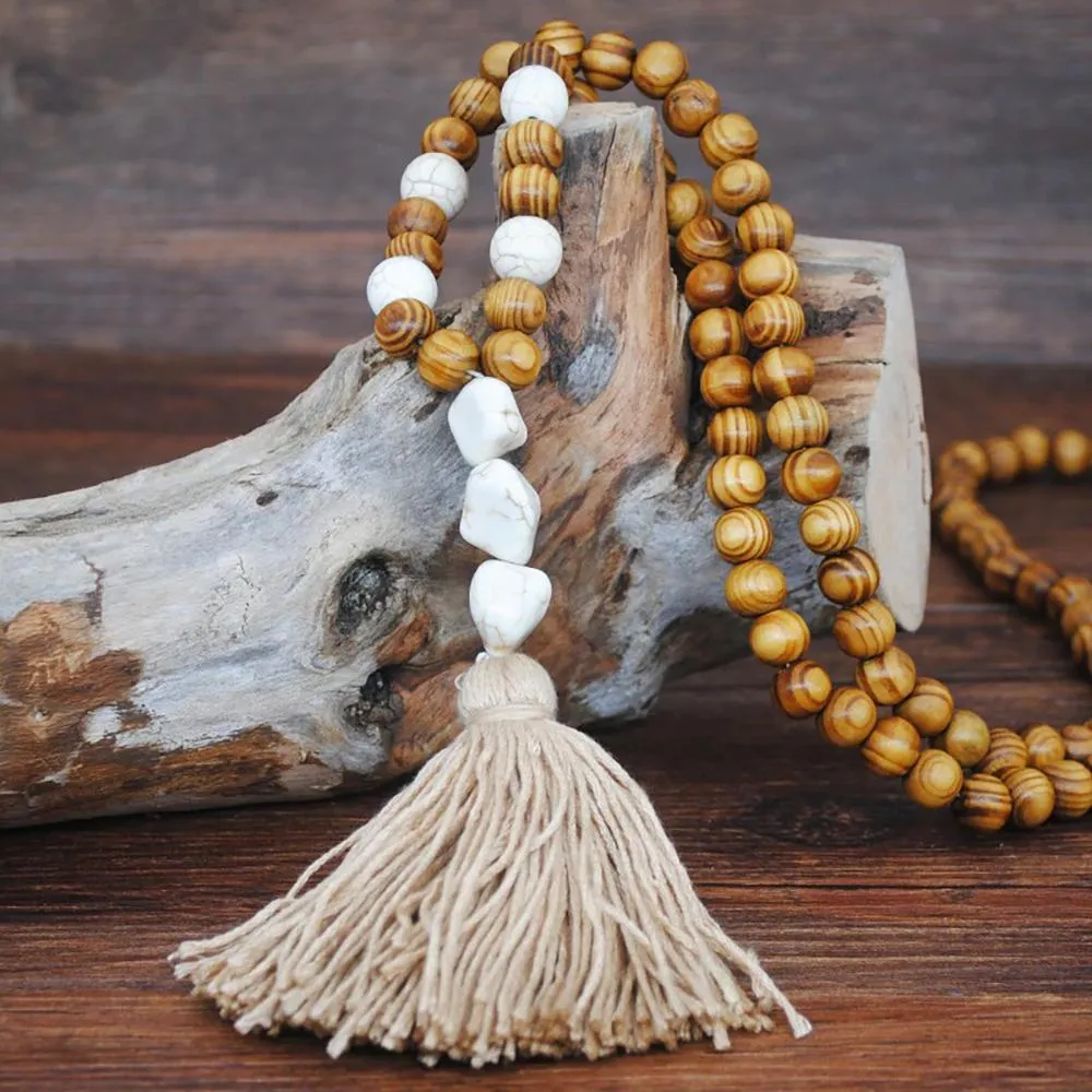 Long Beaded Tassel Boho Statement Necklace