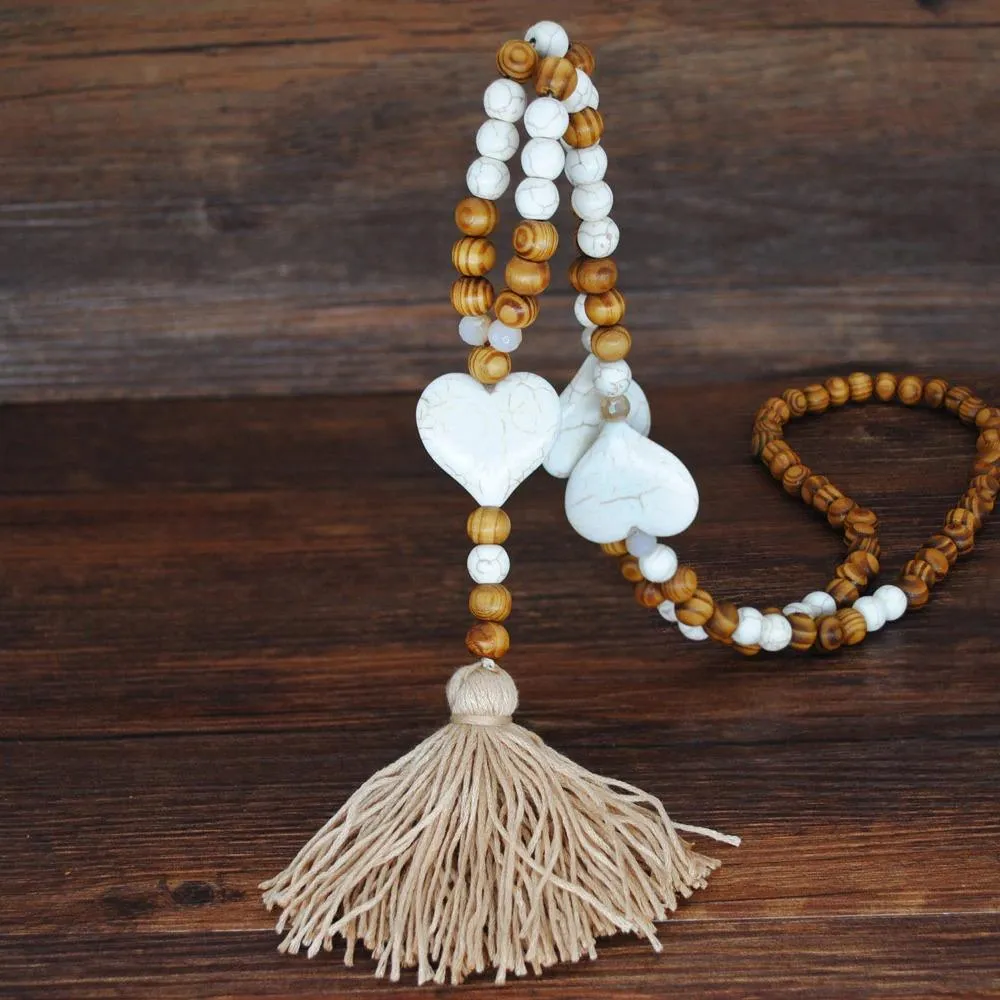 Long Beaded Tassel Boho Statement Necklace