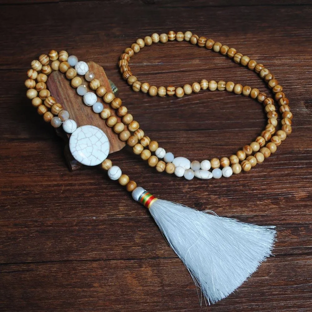 Long Beaded Tassel Boho Statement Necklace