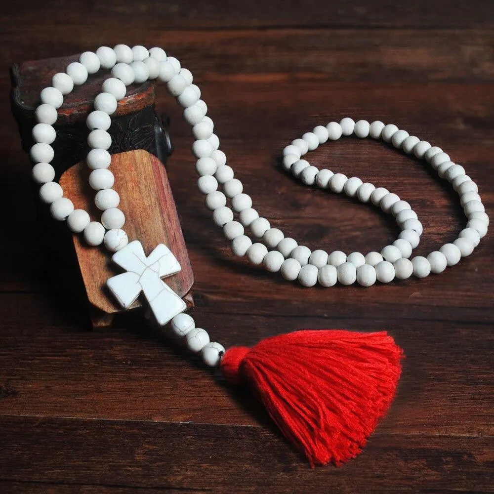 Long Beaded Tassel Boho Statement Necklace