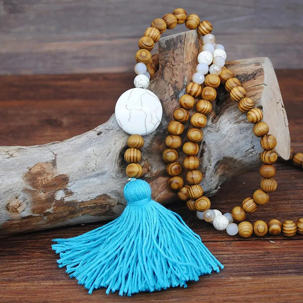 Long Beaded Tassel Boho Statement Necklace