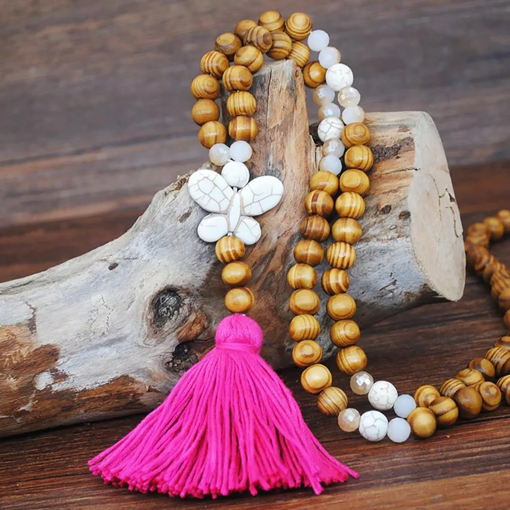 Long Beaded Tassel Boho Statement Necklace