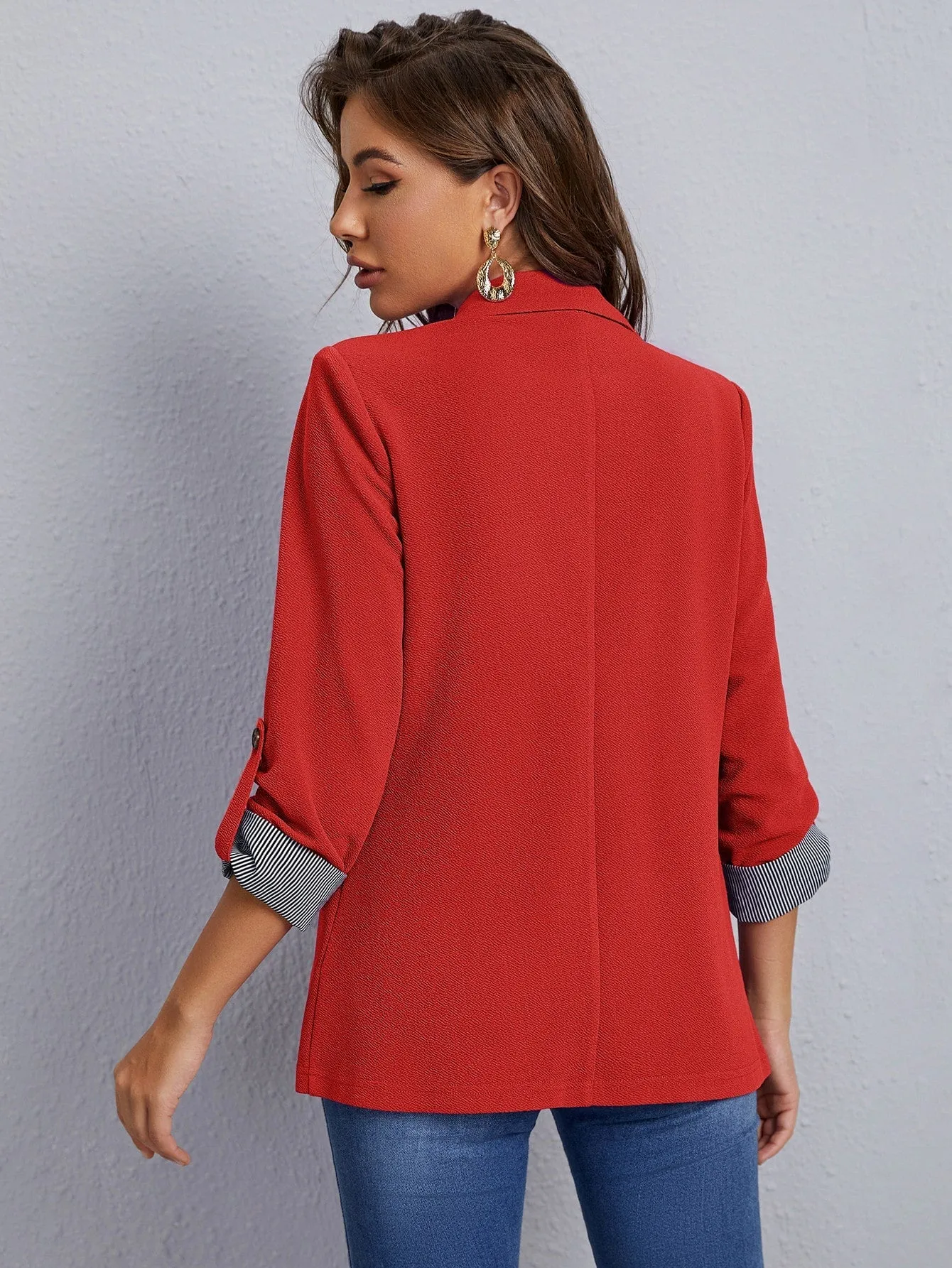 LUNE Notched Collar Roll Tab Sleeve Blazer