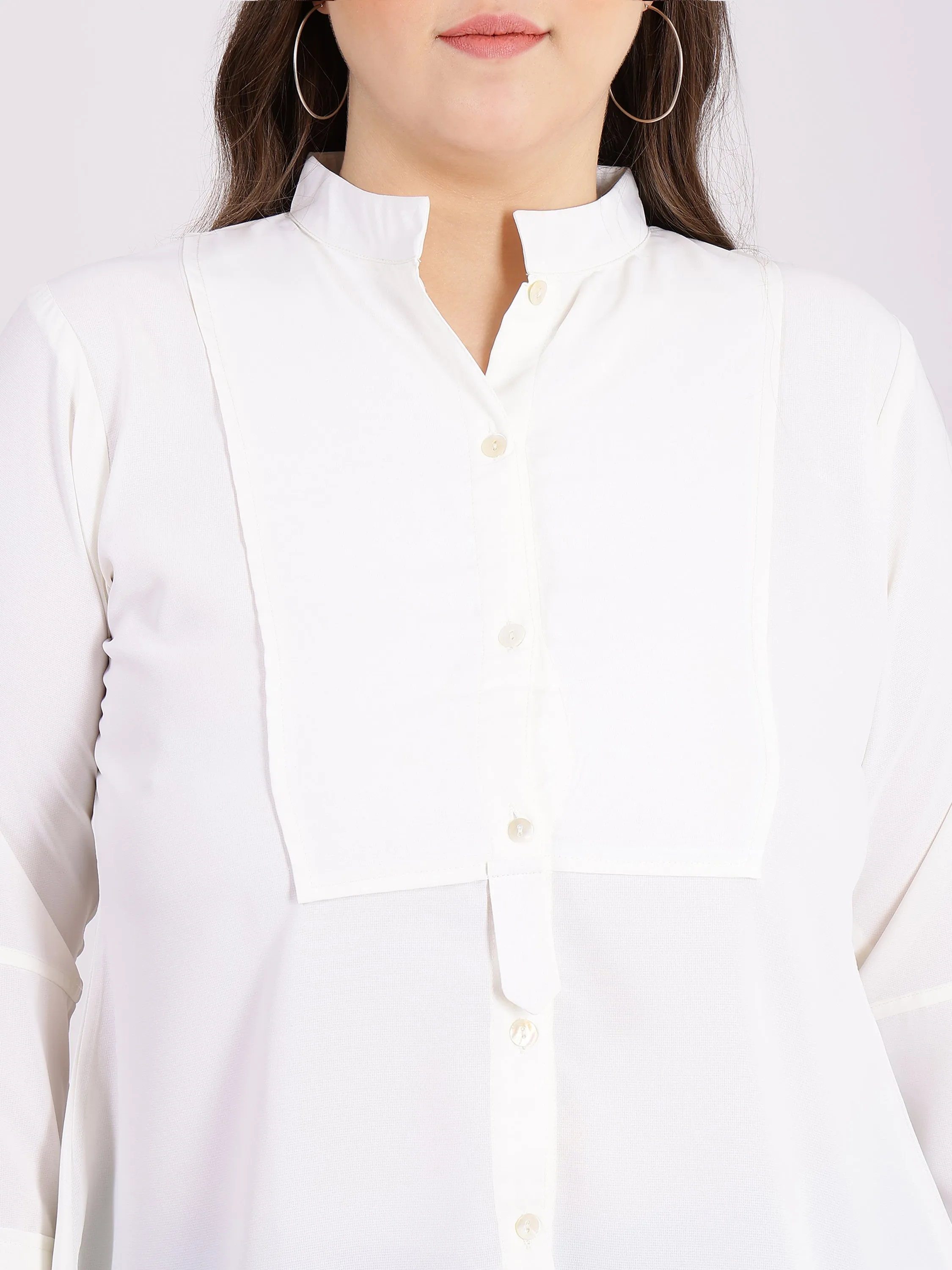 Mandarin Collar Shirt Style White Top