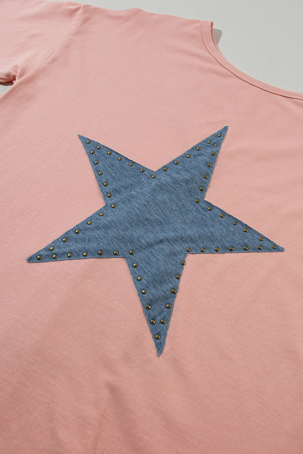 Mineral Wash Studded Star Patch Graphic High Low Tee