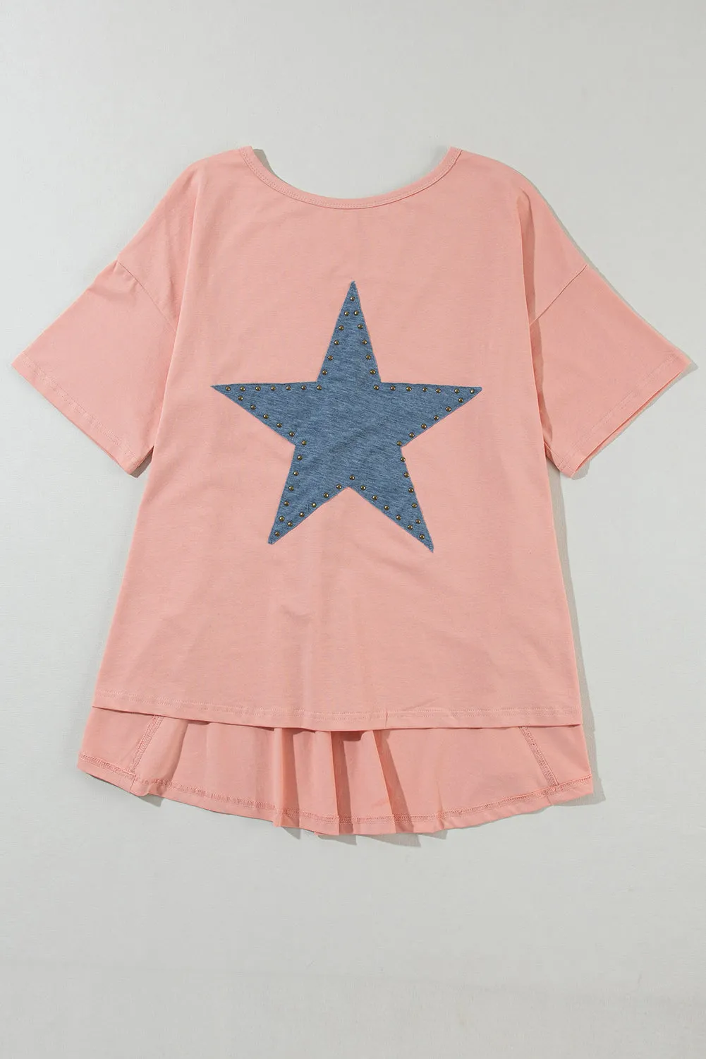 Mineral Wash Studded Star Patch Graphic High Low Tee