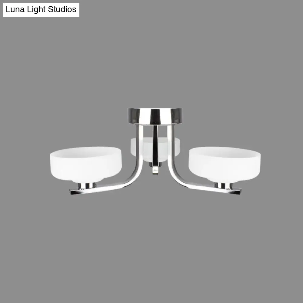 Modernist Glass Semi Flushmount Ceiling Light - 3 Head Chrome LED Fixture