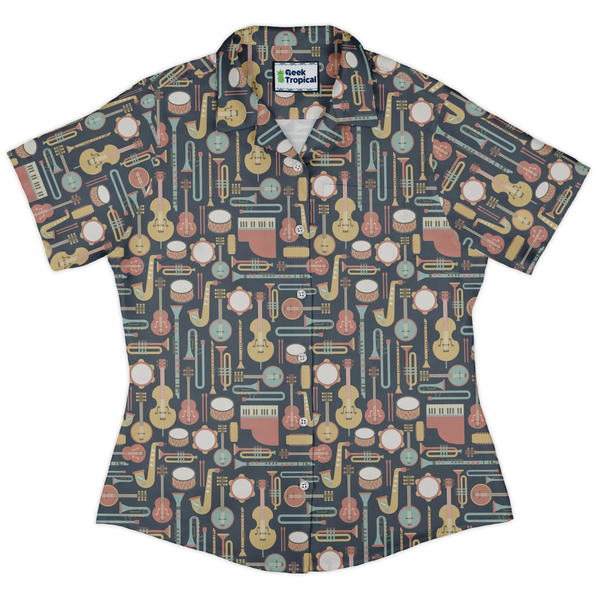 Musical Instruments Curvy Button Up Shirt