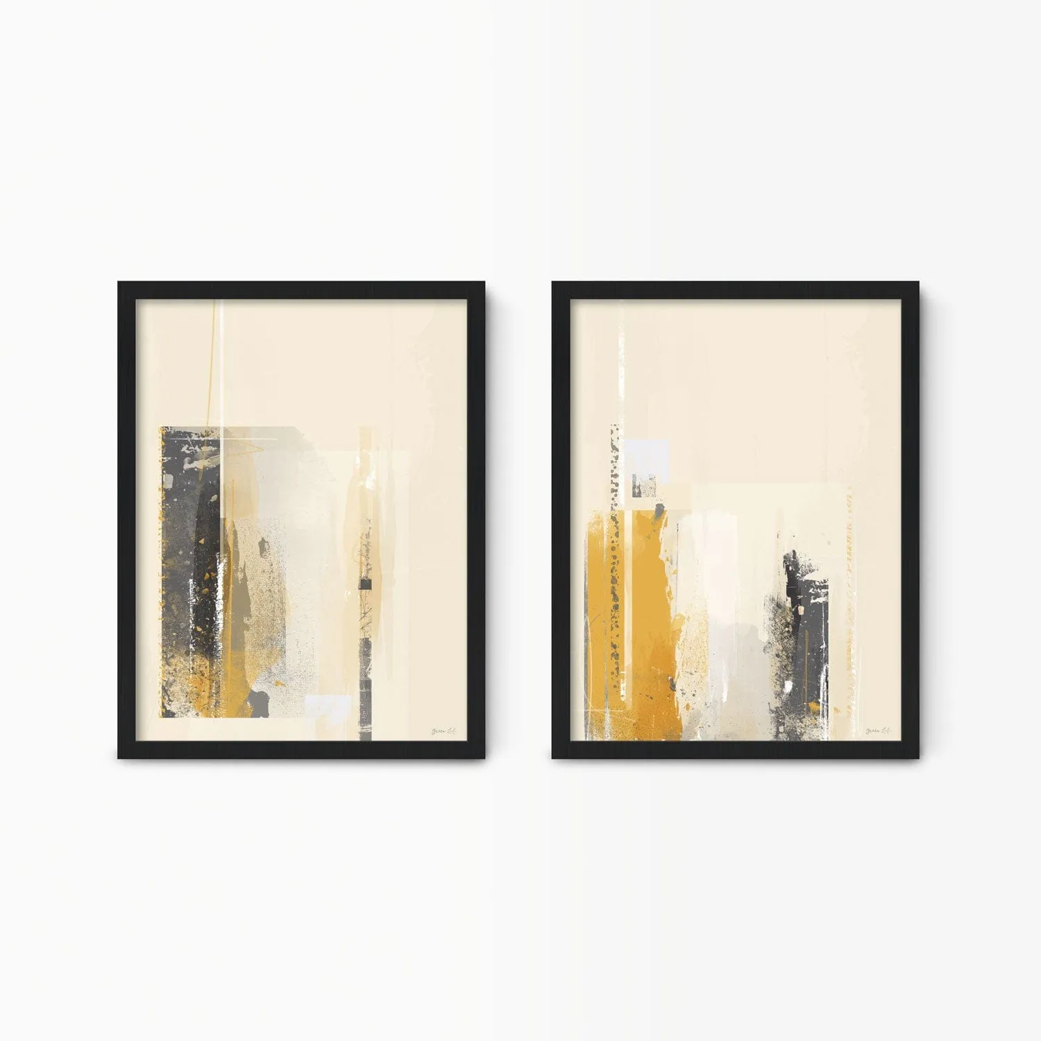 Mustard & Grey Abstract Wall Art Set