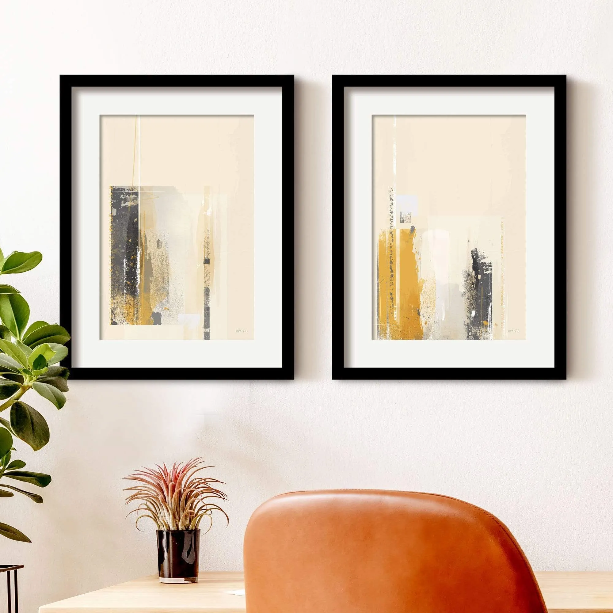 Mustard & Grey Abstract Wall Art Set