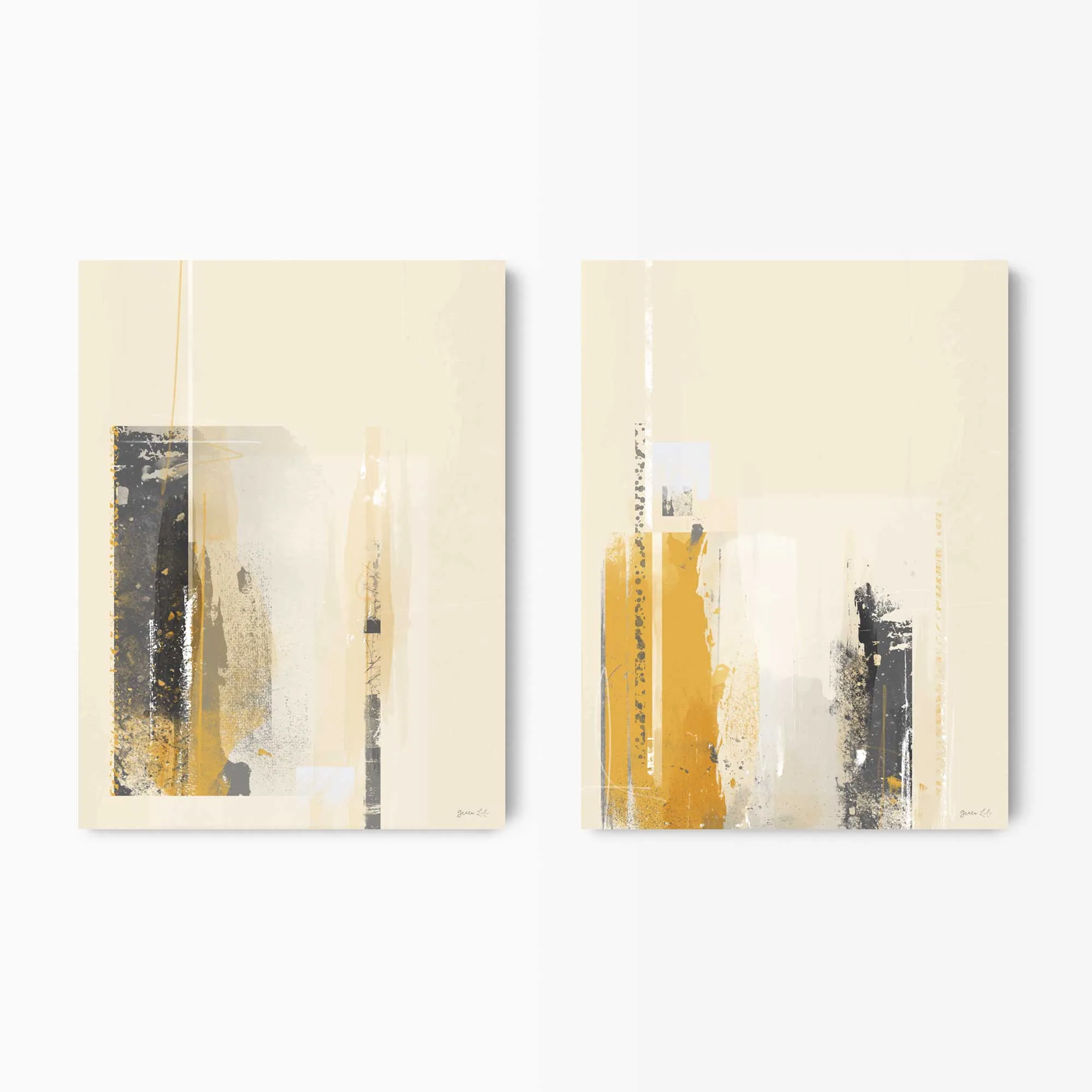 Mustard & Grey Abstract Wall Art Set