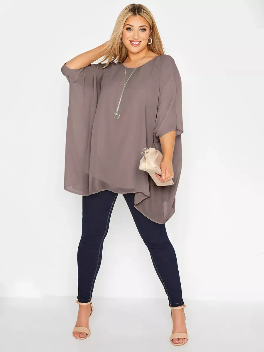 Plus Size Elegant Summer Cape Blouse Women.