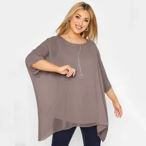 Plus Size Elegant Summer Cape Blouse Women.