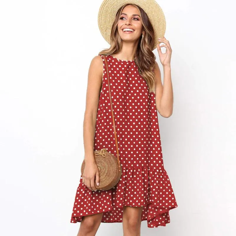 Refined Polka Dot Sleeveless Mini Dress