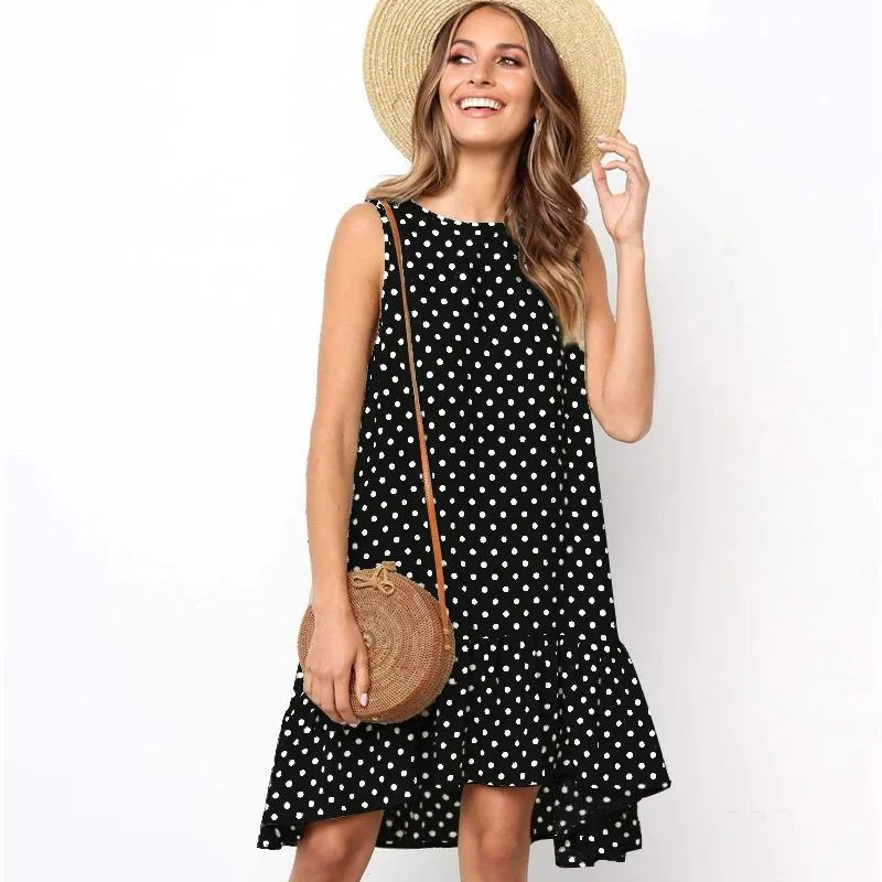 Refined Polka Dot Sleeveless Mini Dress