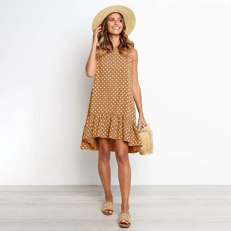 Refined Polka Dot Sleeveless Mini Dress