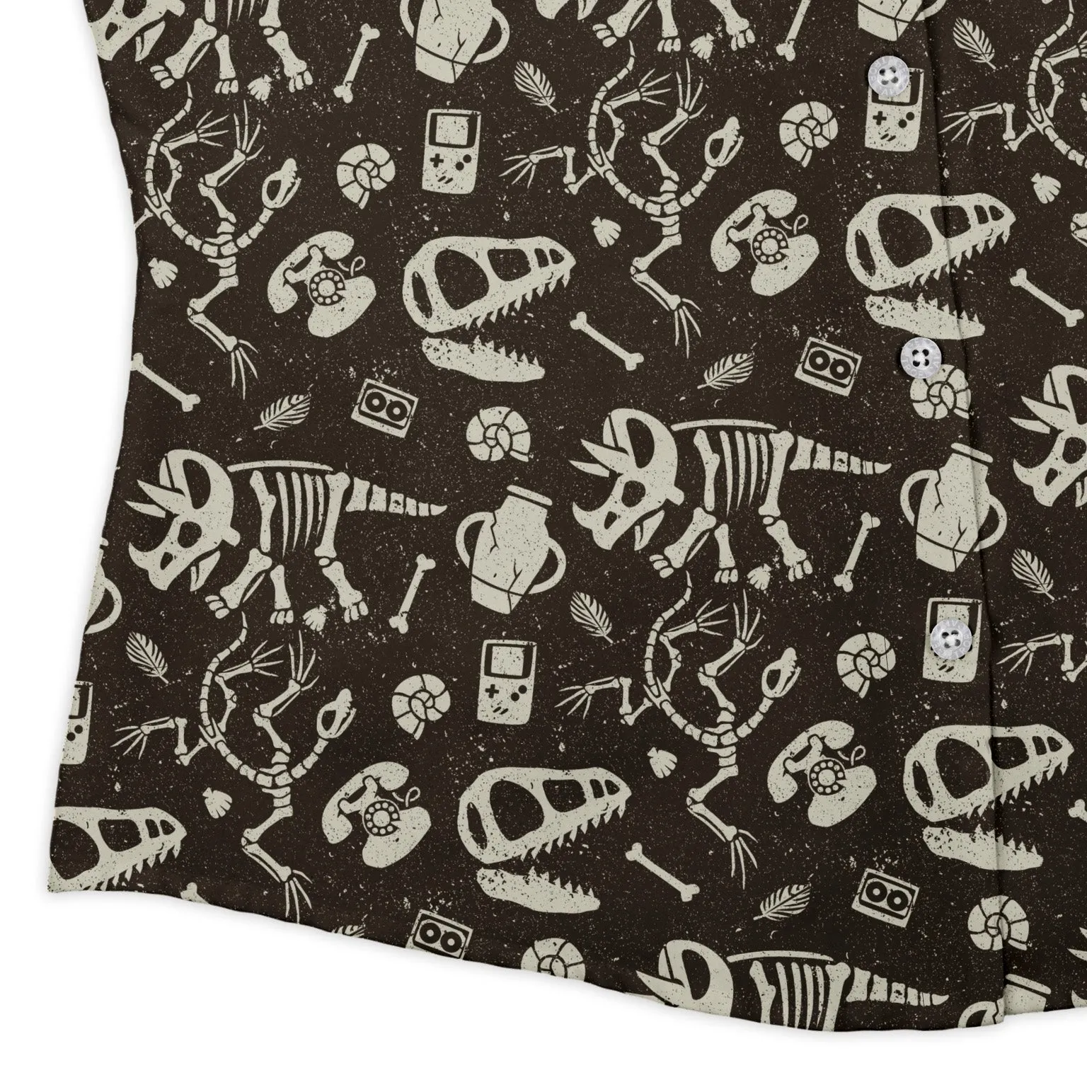 Retro Fossils and Dinosaurs Curvy Button Up Shirt