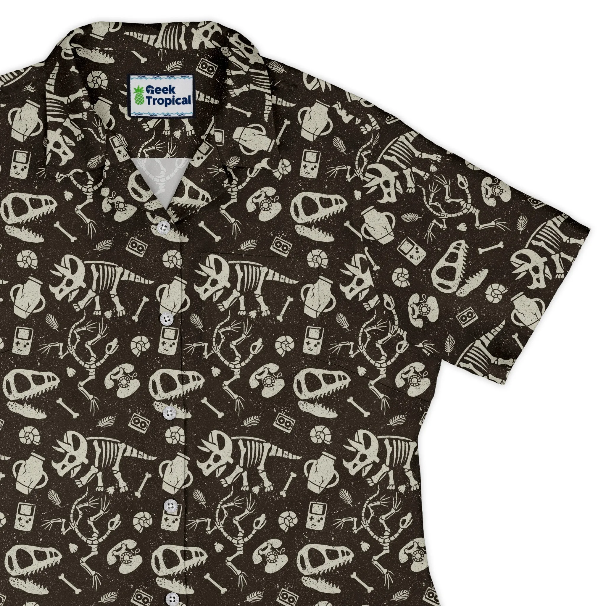 Retro Fossils and Dinosaurs Curvy Button Up Shirt