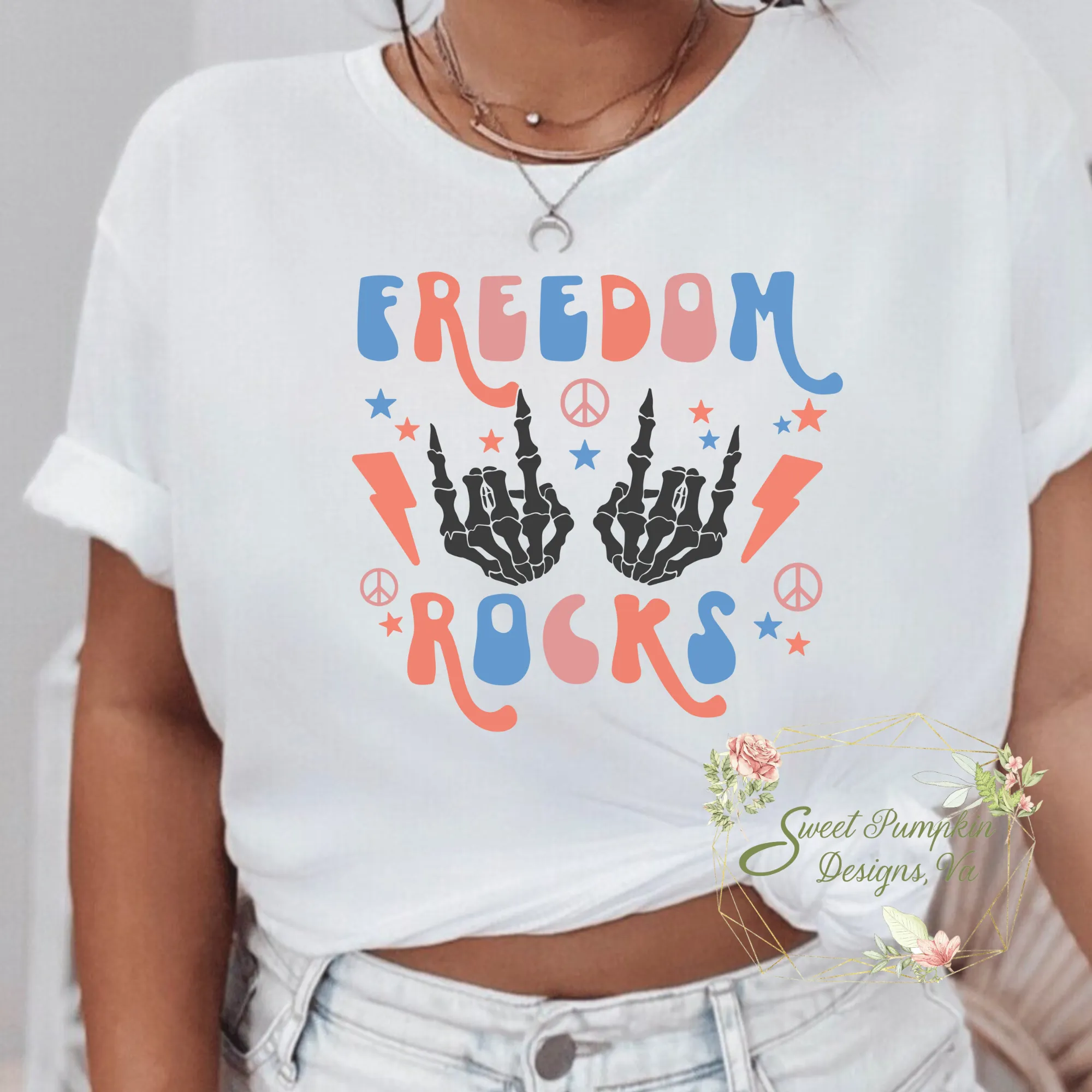 Retro Patriotic Shirt - "Freedom Rocks" Design for Memorial Day & July 4th