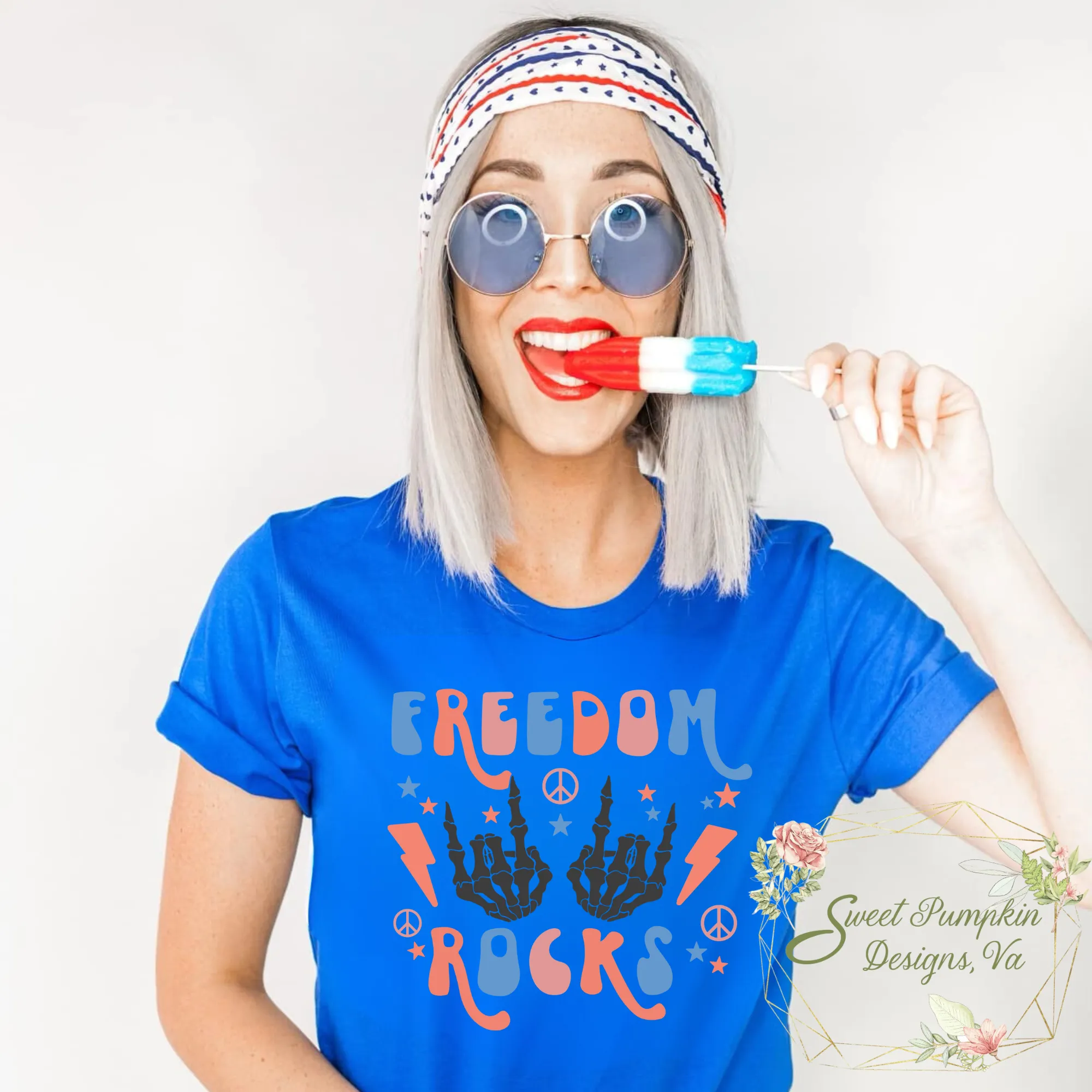 Retro Patriotic Shirt - "Freedom Rocks" Design for Memorial Day & July 4th