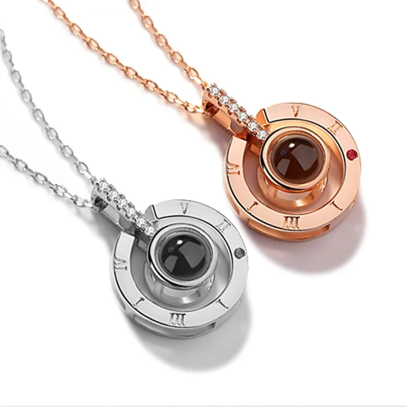 Rose Gold & Silver Love Pendant Necklace (Projects The Words "I Love You" In 100 Languages)