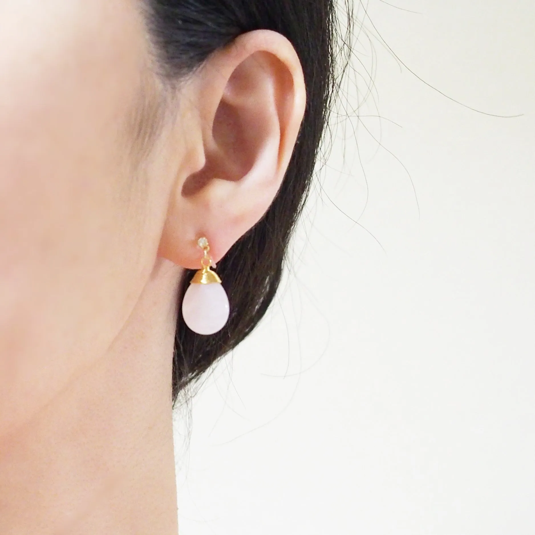 Rose quartz invisible clip on earrings