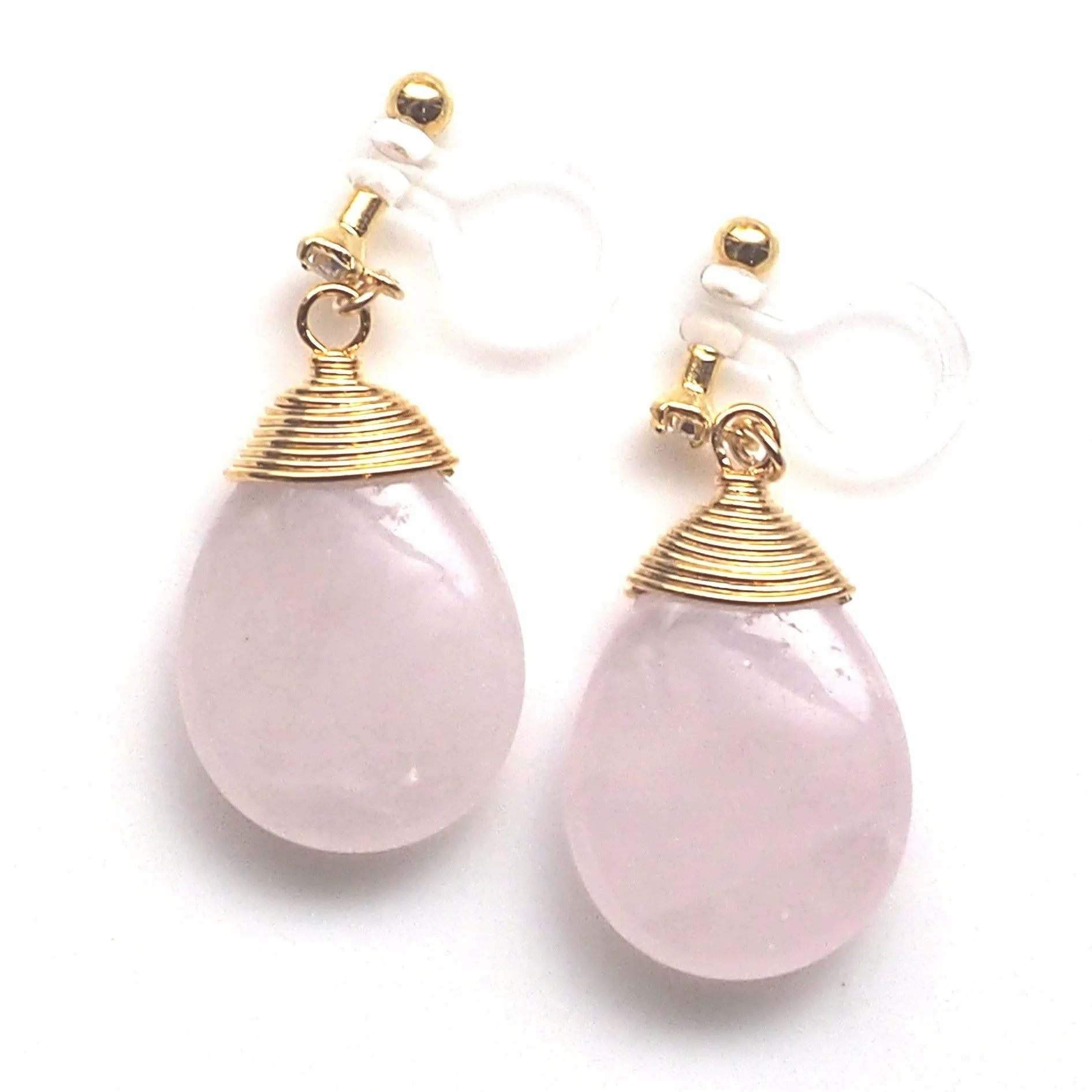 Rose quartz invisible clip on earrings