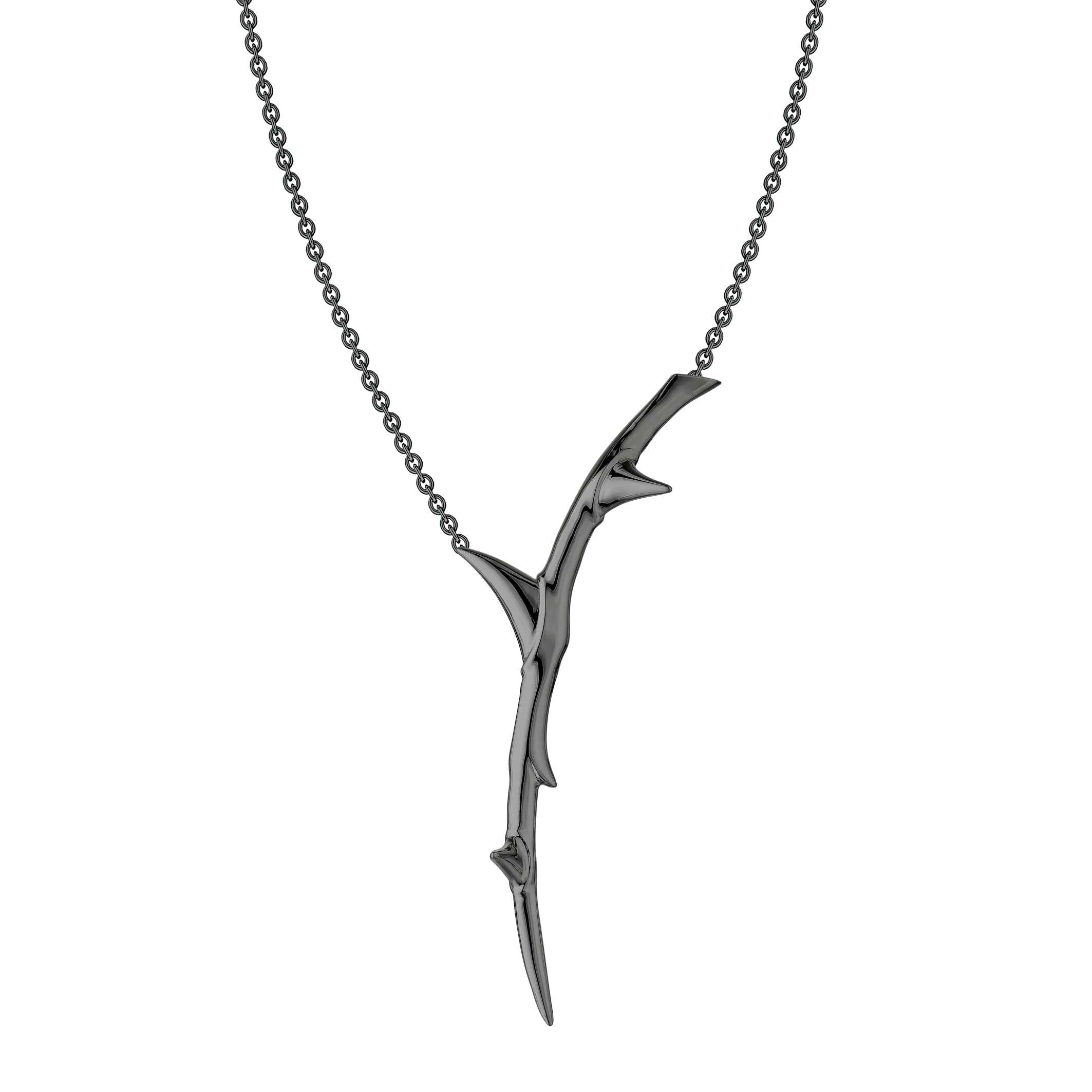 Rose Thorn Single Drop Pendant - Silver Black Rhodium