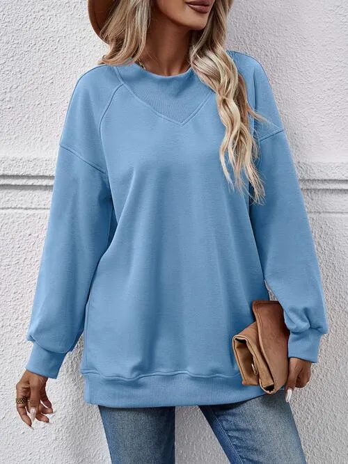 Round Neck Drop Shoulder Long Sleeve Sweatshirt