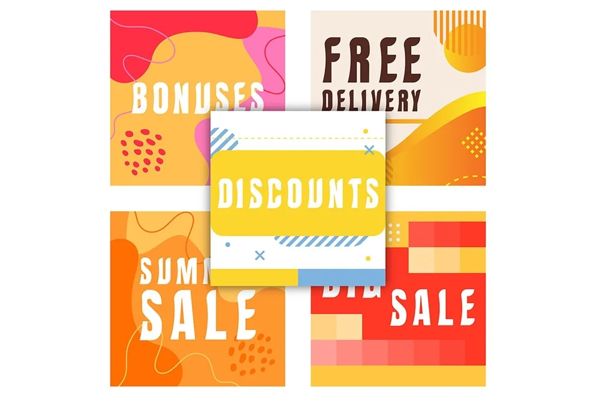 Sale text promotion posters set