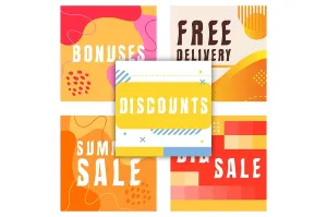 Sale text promotion posters set