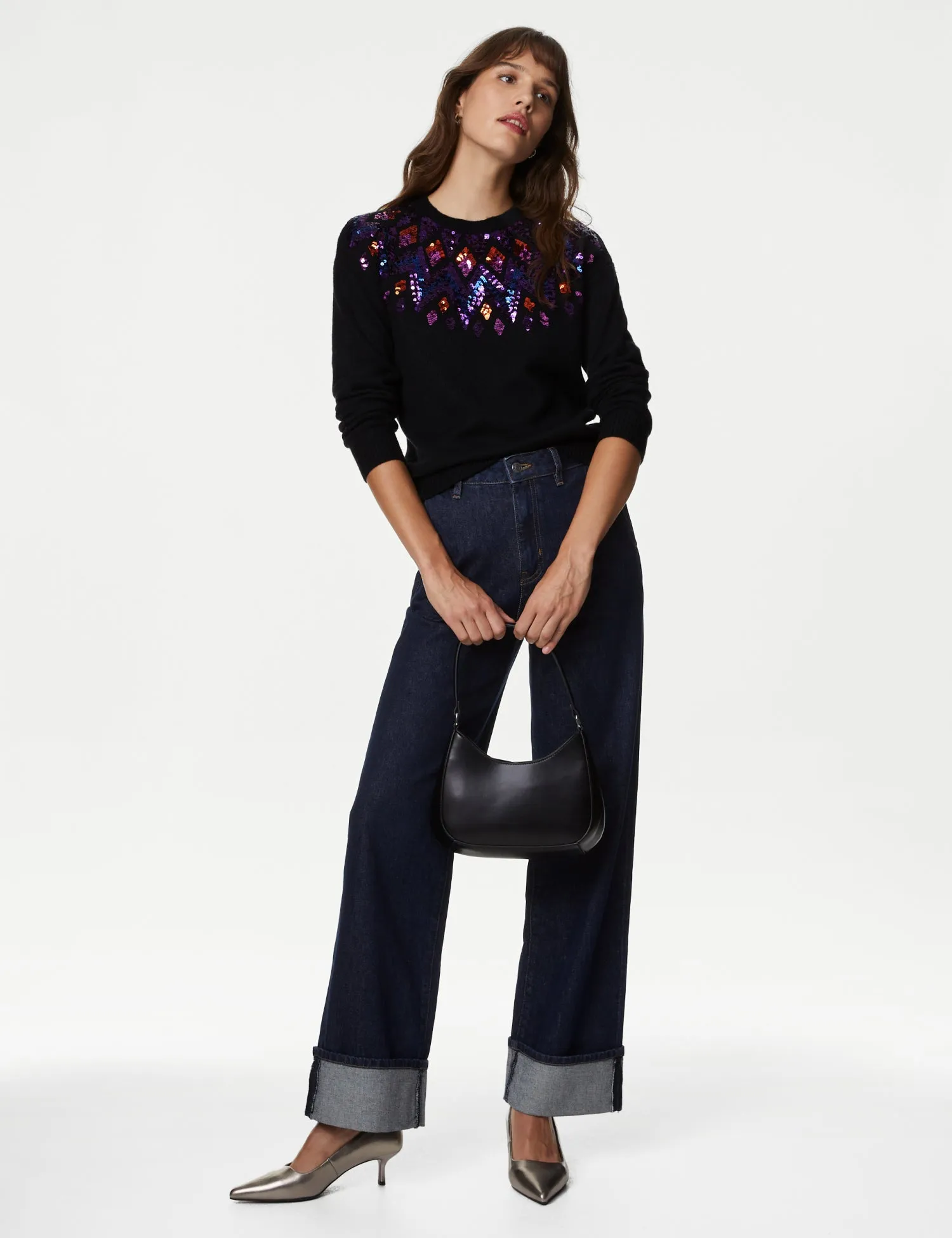 Sequin Fair Isle Crew Neck Jumper