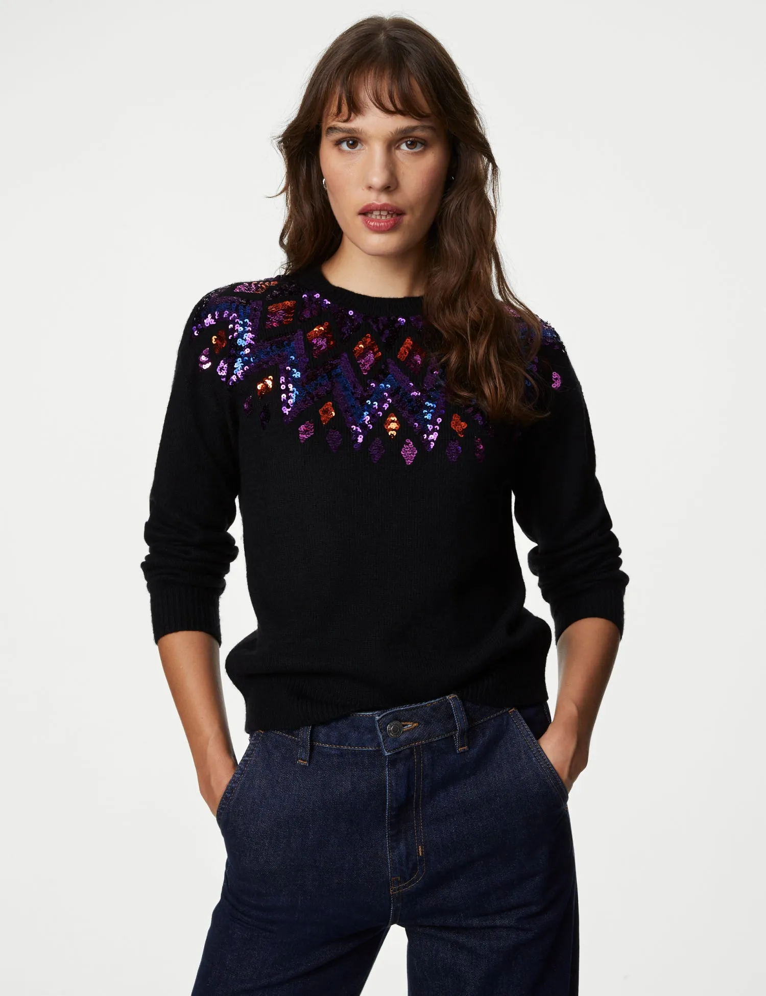 Sequin Fair Isle Crew Neck Jumper