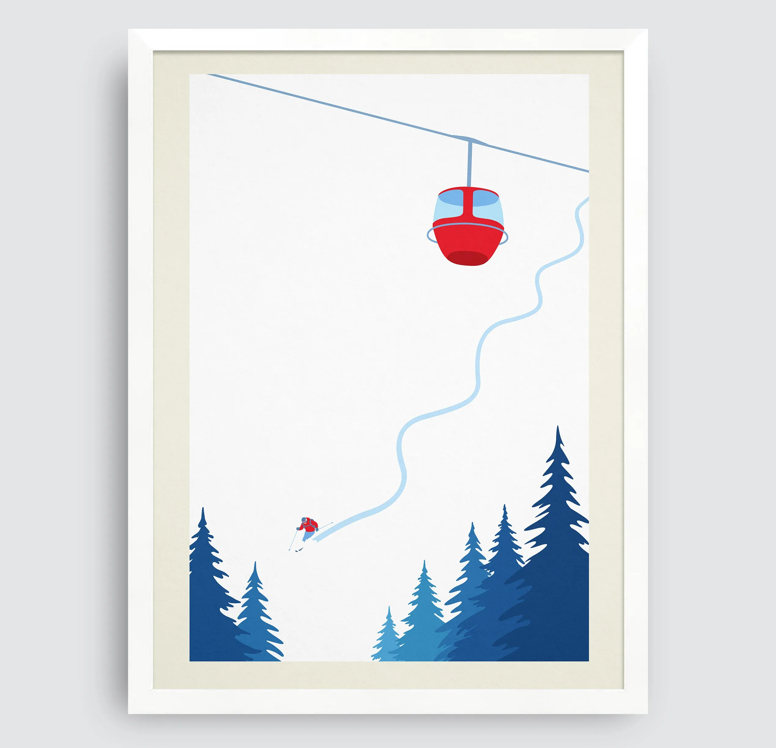 Set of 3 unframed minimalistic ski prints, Set of 3 unframed ski posters