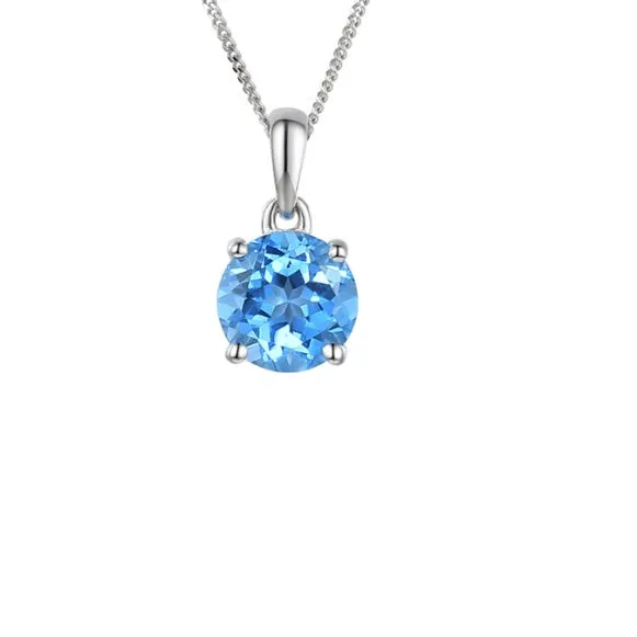 Silver and blue topaz claw set round pendant